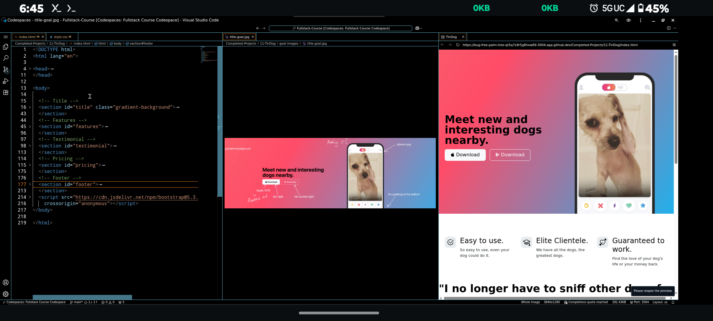 Preview of TinDog landing page