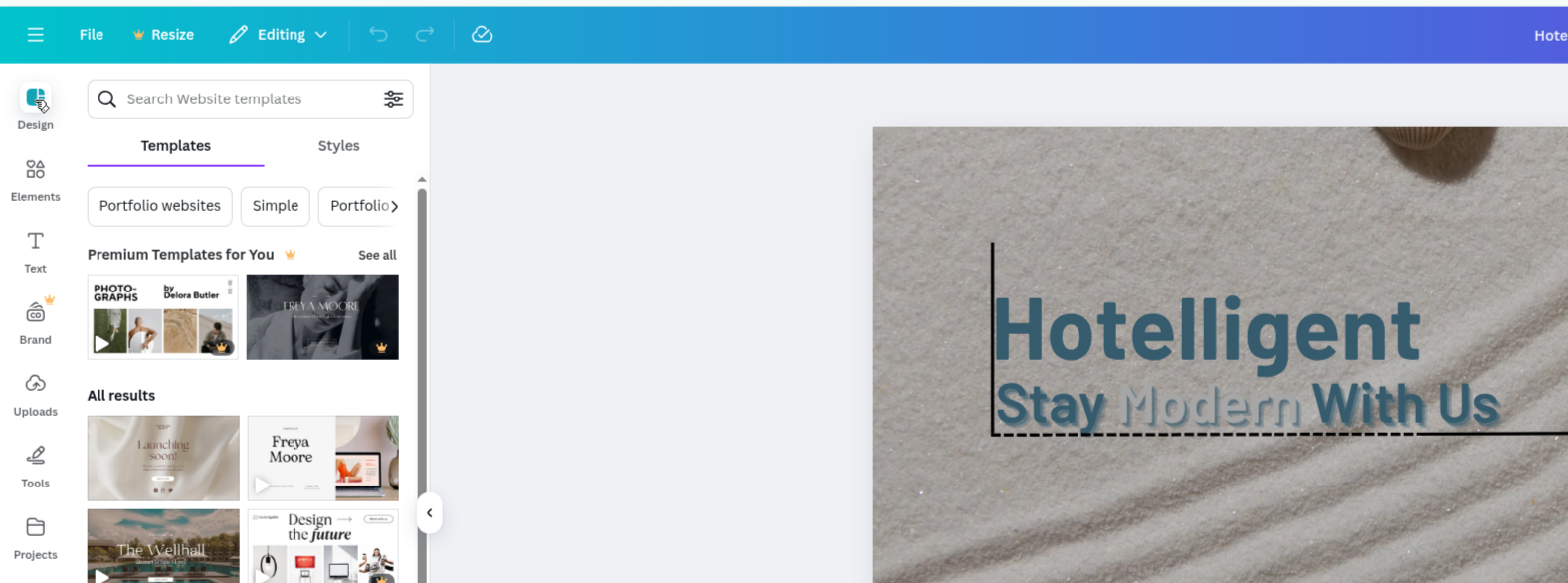 Preview of Hotelligent page