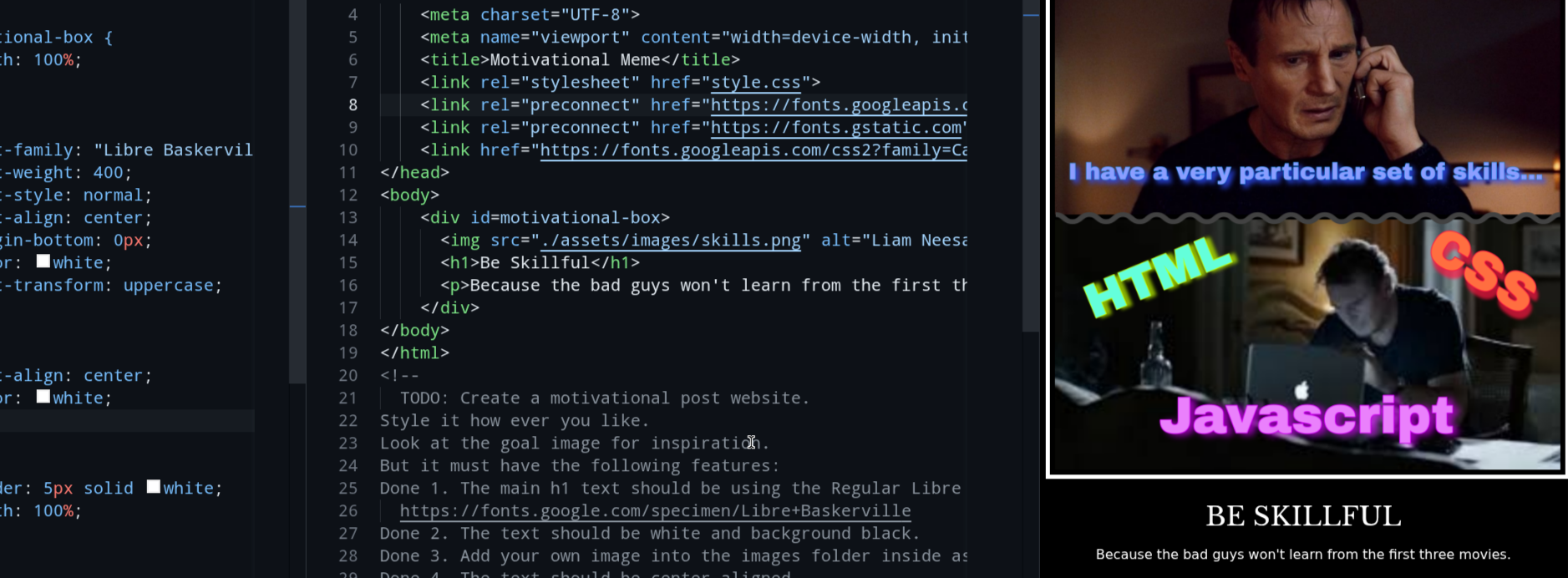 Preview of code and finished product for an original meme