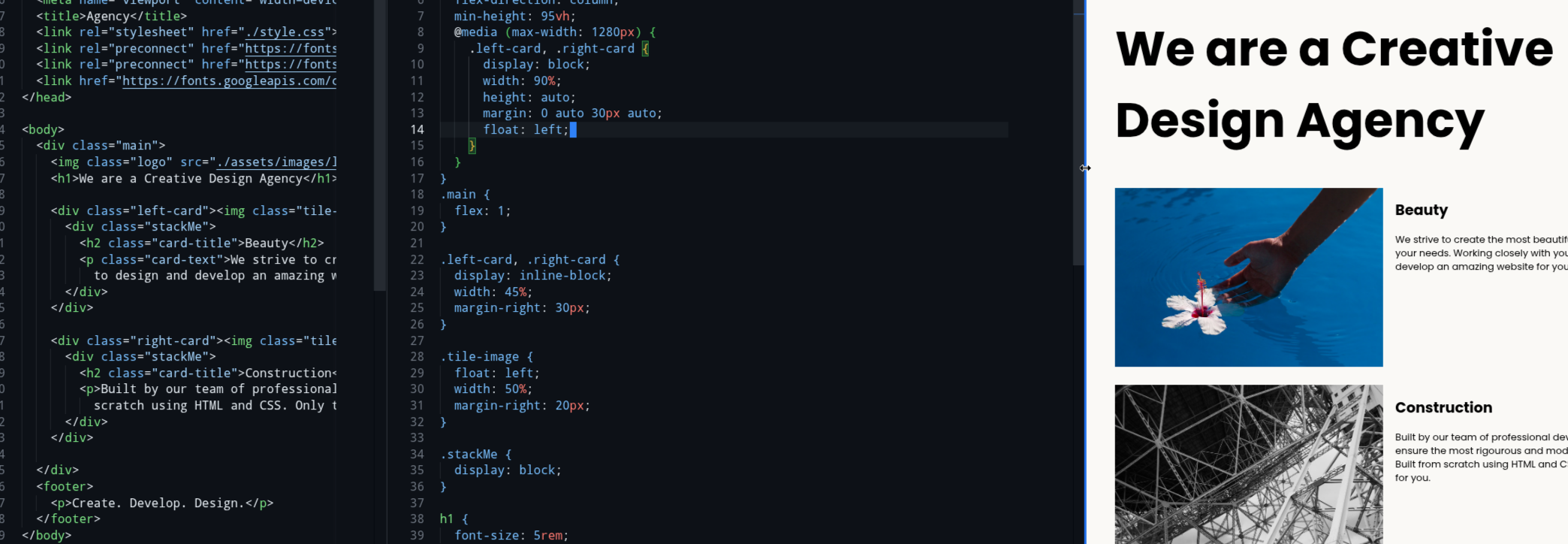 Preview of the website I made for a pretend agency.